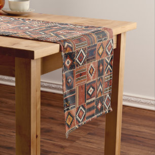 Chemin De Table Court Tapisserie géométrique kilim patchwork rustique
