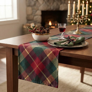 Chemin De Table Court Tartan à carreaux rouge traditionnel vert