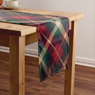 Chemin De Table Court Tartan à carreaux rouge traditionnel vert