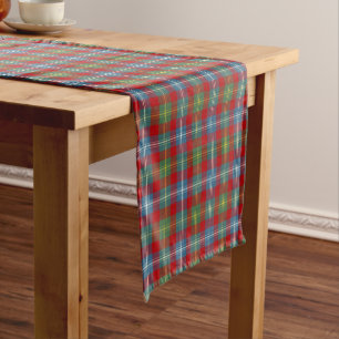 Chemin De Table Court Tartan écossais bleu-clair de clan et rouge