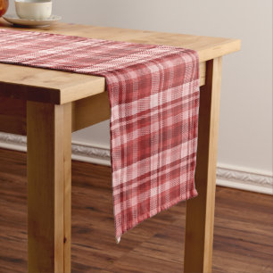 Chemin De Table Court Tartan marron, rouge et rose