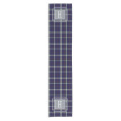 Chemin De Table Court Tartan Monogramme blanc bleu (Devant)