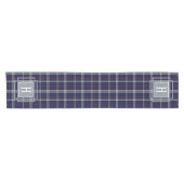 Chemin De Table Court Tartan Monogramme blanc bleu (Horizontal)