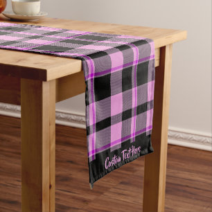 Chemin De Table Court Tartan noir rose chaud En vichy classique
