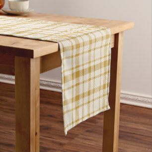 Chemin De Table Court Tartan Plaid Classique Motif-Jaune & Crème