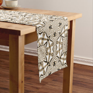 Chemin De Table Court Taupe beige Brown Black White Bohemian Tribe Art