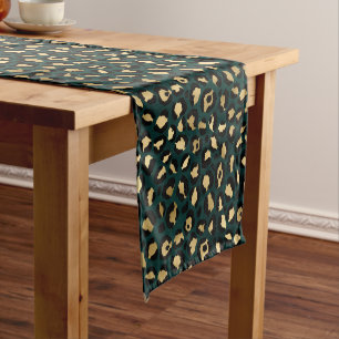 Chemin De Table Court Teal et Gold Série Léopard Design 1