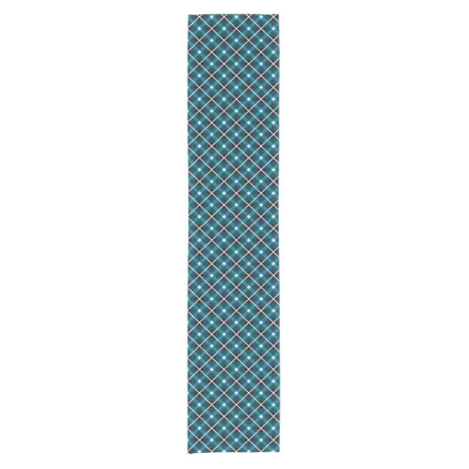 Chemin De Table Court Teal & Navy Geometric Grid Pattern (Devant)