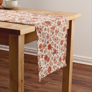 Chemin De Table Court Terracotta Daisy Floral Pattern Illustration