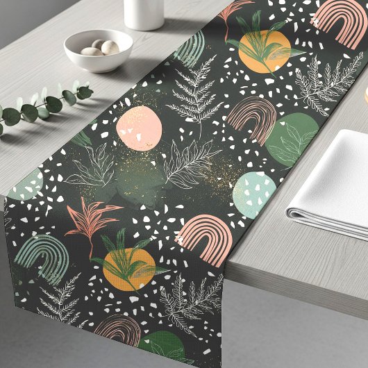 Chemin De Table Court Terrazzo Abstrait Moderne & Collage Botanique
