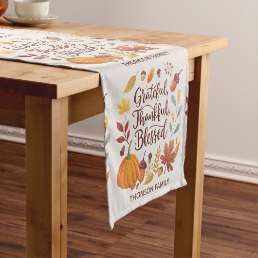 Chemin De Table Court Thankful Grateful Blessed Thanksgiving Fall (In Situ)