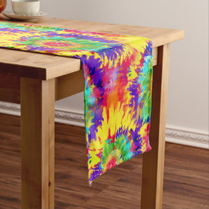 Chemin De Table Court Tie and Dye Arc-en-Ciel Style Rétro Coloré Artiste