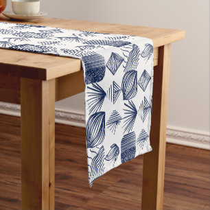 Chemin De Table Court Tissu Tribal des Caraïbes : blanc, bleu marine