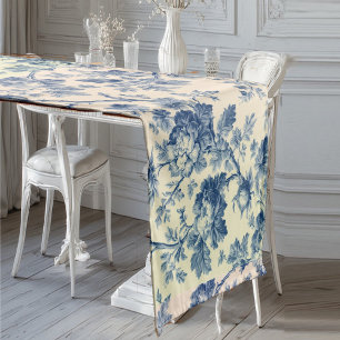Chemin De Table Court Toile de Jouy française romantique florale bleu po