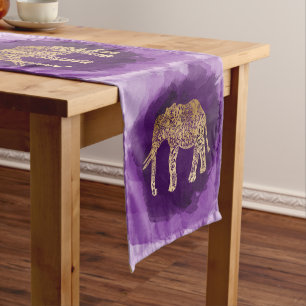 Chemin De Table Court traçage tribal de pourpre d'éléphant d'or de fa