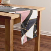Chemin De Table Court Triangles Abstraits Rose Noir Blanc (In Situ)
