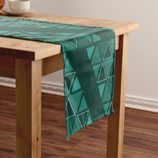 Chemin De Table Court Triangles géométriques rétro Turquoise (In Situ)