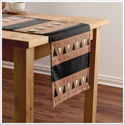 Chemin De Table Court Tribal Ethnique Noir et Brown