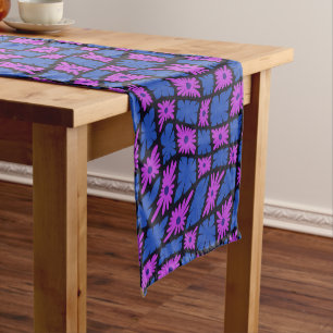 Chemin De Table Court Trippy super 60s Flower Checks bleu rose