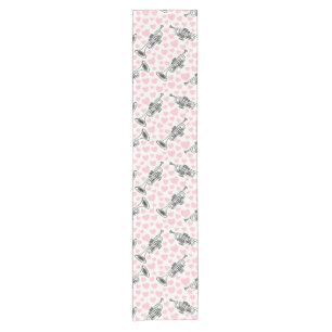 Chemin De Table Court Trompette Avec Coeurs Rose, Mariage De Musicien De