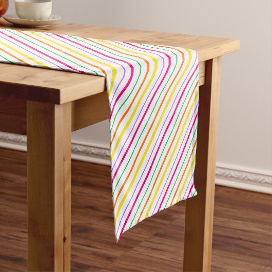Chemin De Table Court Tropical Rose Vert Orange Yellow Stripes (In Situ)