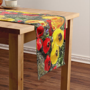 Chemin De Table Court Tulipes jaunes et rouges 