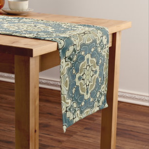 Chemin De Table Court Turquoise Bleu Vert Gris Ochre Hip Bohème Bali Art