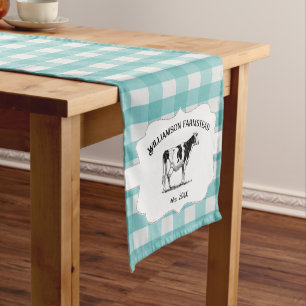 Chemin De Table Court Turquoise Buffalo Plaid Farm Cow Short Table Runne