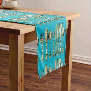 Chemin De Table Court Turquoise d'or de cuillère de fourchette de