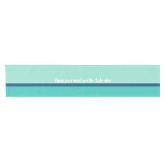 Chemin De Table Court Turquoise marine blanc rayé texte personnalisé côt