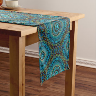Chemin De Table Court Turquoise Sarcelle Vert Mandala Motif Étoile Rond