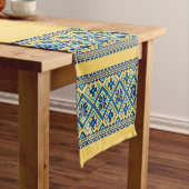 Chemin De Table Court Ukrainian traditional vushuvanka folk pattern blue (In Situ)