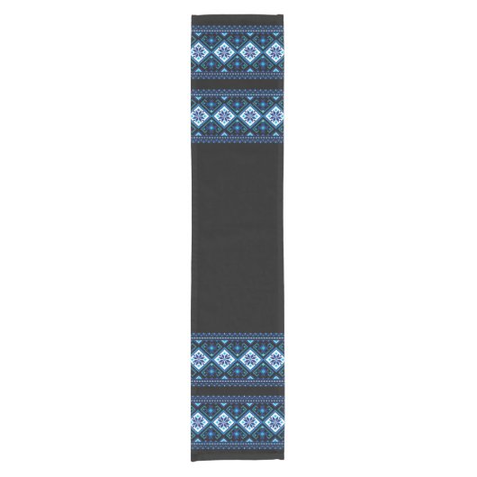 Chemin De Table Court Ukrainian traditional vushuvanka folk pattern blue (Devant)