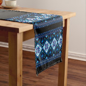 Chemin De Table Court Ukrainian traditional vushuvanka folk pattern blue (In Situ)