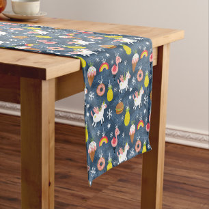 Chemin De Table Court Unicornes de Noël amusants et Flamants roses Motif