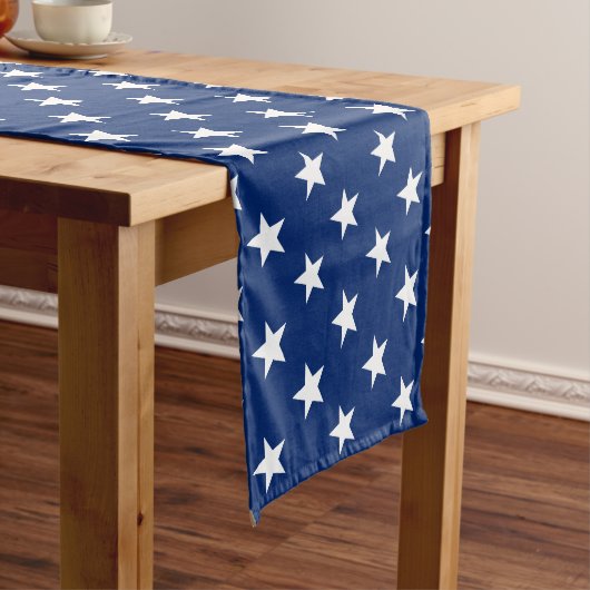 Chemin De Table Court USA Drapeau Bleu Blancs Étoiles Coton Table Runner (In Situ)