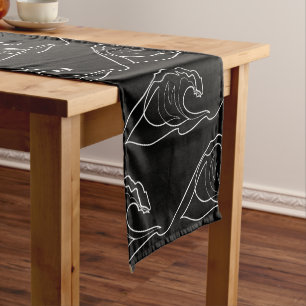 Chemin De Table Court Vagues de mer Contour blanc Surf artistique Été