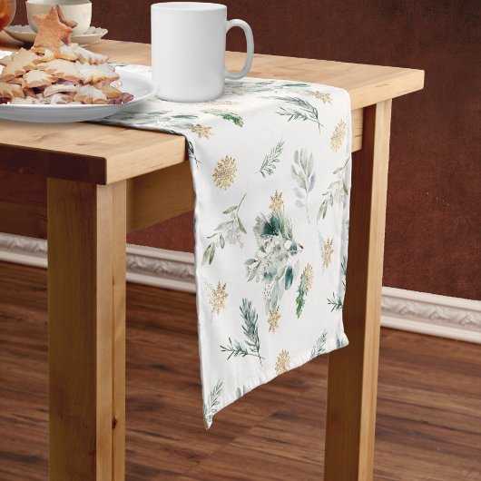 Chemin De Table Court Végétation d'hiver Flécules de neige d'or Élégant 