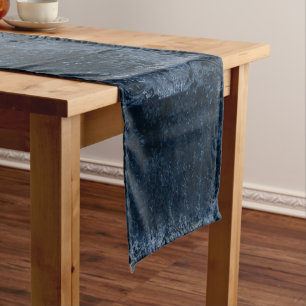 Chemin De Table Court Velvety Navy Damask Bleu foncé Grunge Baroque