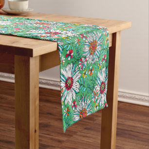 Chemin De Table Court Vert blanc Jaune Orange Rouge Fleurs de marguerite