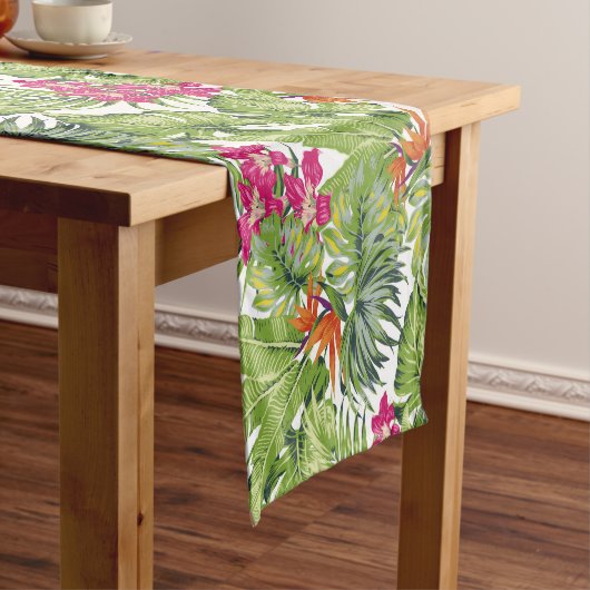 Chemin De Table Court Vert Tropical Feuilles rose Orange Fleurs Lumbar (In Situ)