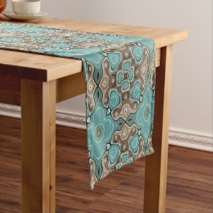 Chemin De Table Court Vert Turquoise Brown Hip Bohemian Bali Art Motif