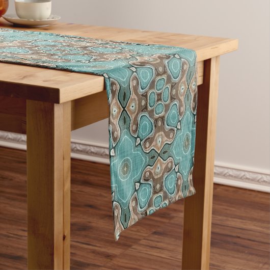 Chemin De Table Court Vert Turquoise Brown Hip Bohemian Bali Art Motif (In Situ)