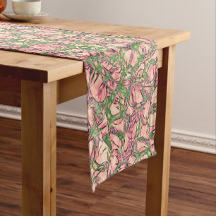 Chemin De Table Court Vignes en Tangled Abstrait en vert et rose