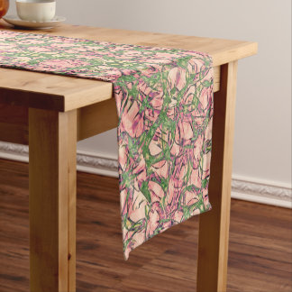 Chemin De Table Court Vignes en Tangled Abstrait en vert et rose