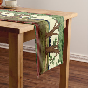 Chemin De Table Court Vintage 1905 Arts Et Artisanat Paysage En Chêne