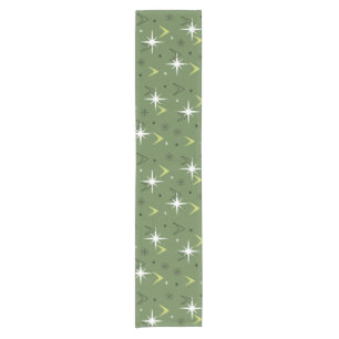 Chemin De Table Court Vintage 1950 Boomerangs Stars Olive Green