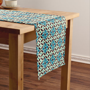 Chemin De Table Court Vintage Bleu Brown Barcelona Star Carreaux Géométr