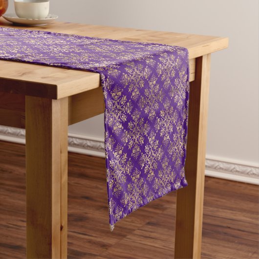 Chemin De Table Court Vintage Gold Purple Damask (In Situ)