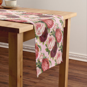 Chemin De Table Court Vintage Victorian Cabbage Roses Table Runner